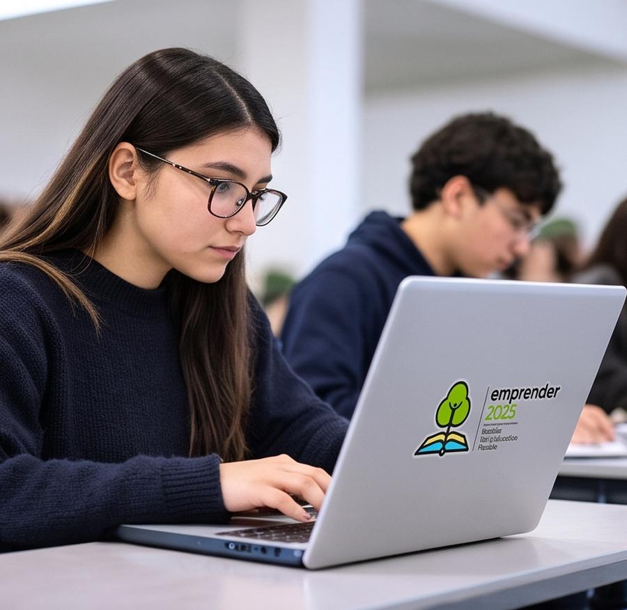 Estudiante trabajando en el portal educativo desde un computador portátil